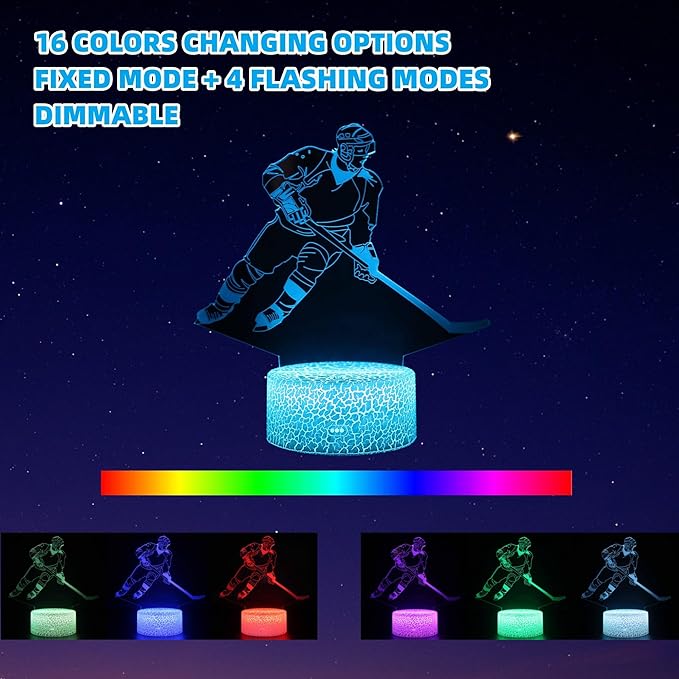 Acrylic Hockey Player Night Light - Bedroom Decor