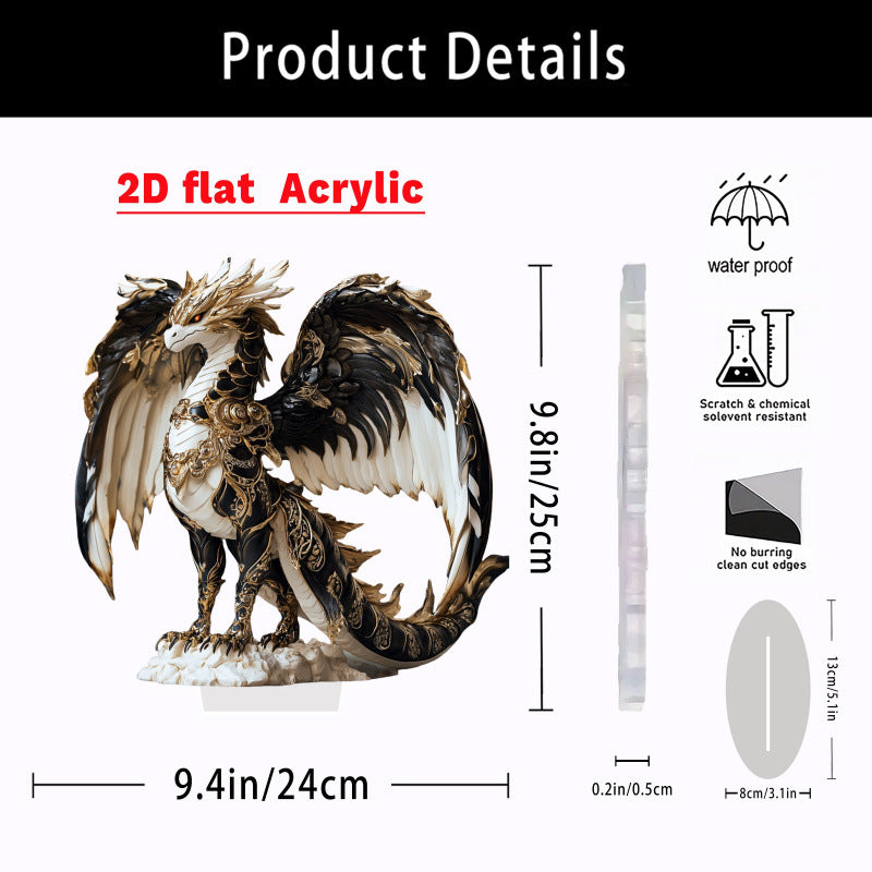 Aurelius - Gilded Obsidian Dragon 2D Acrylic Tabletop Decor