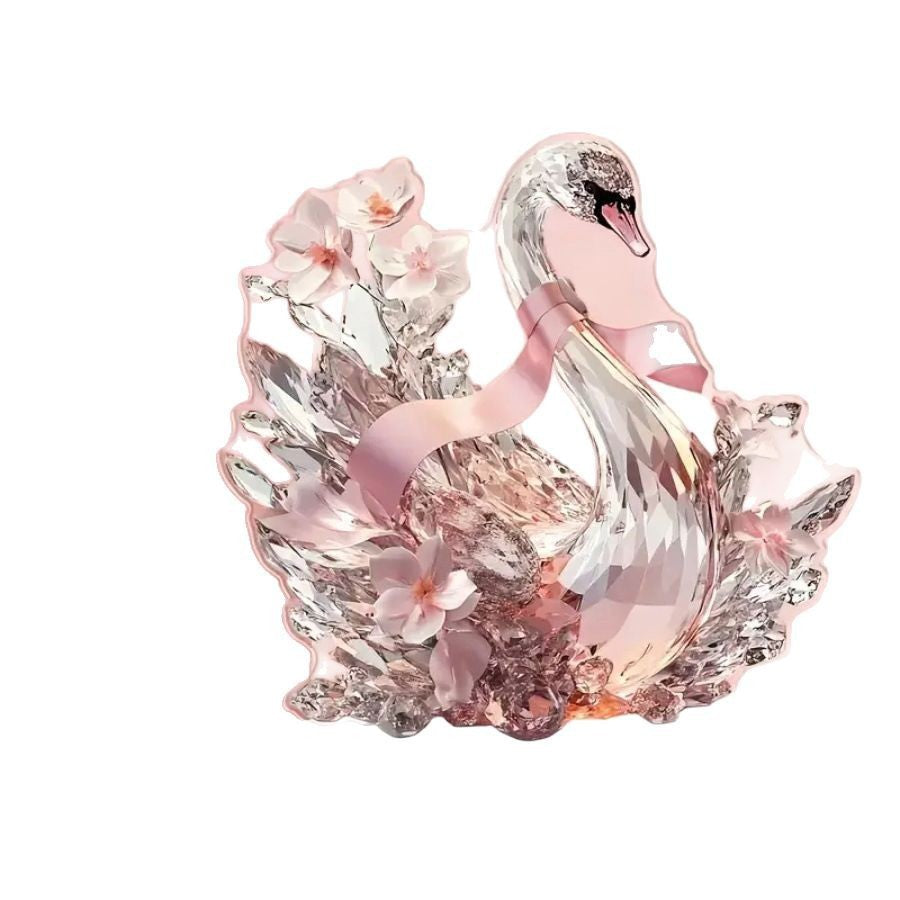 Pink 2D Crystal Swan Sculpture Elegant Acrylic Decorative Ornament