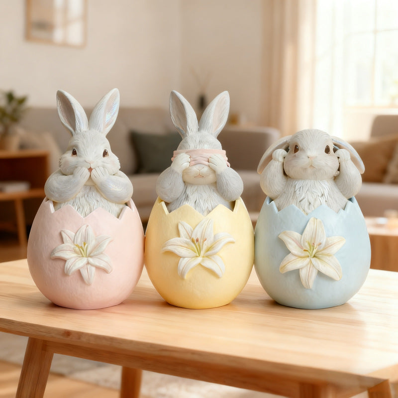 3Pcs Easter Bunny Resin Decorations - Spring Home Decor & Easter Gift