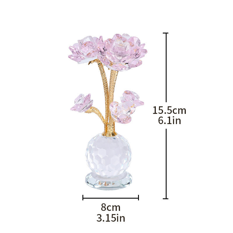Crystal Pink Rose Decor - Nordic Luxury Living Room Ornament, Birthday Gift