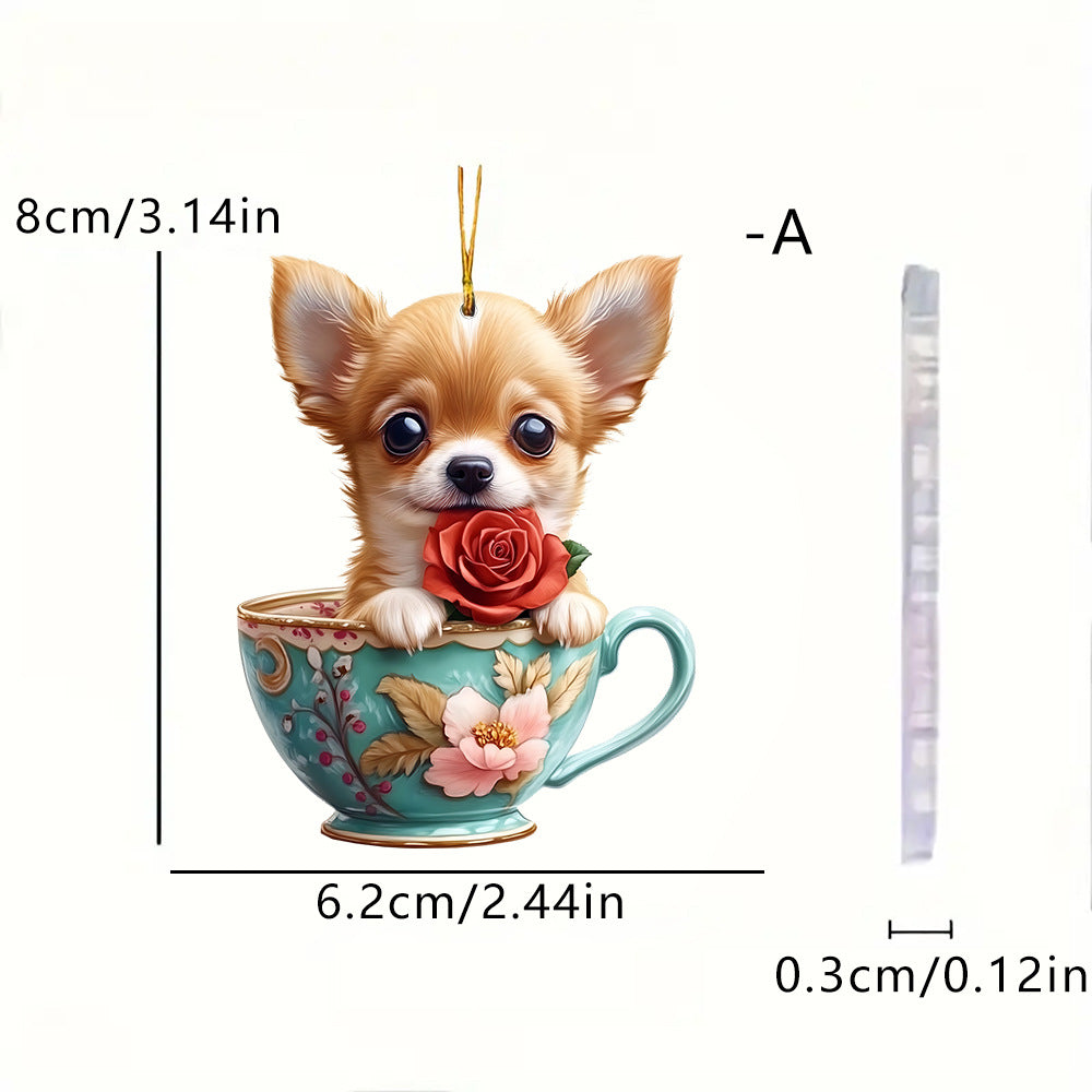 Cute 2D Cat Acrylic Charm Crown Keychain