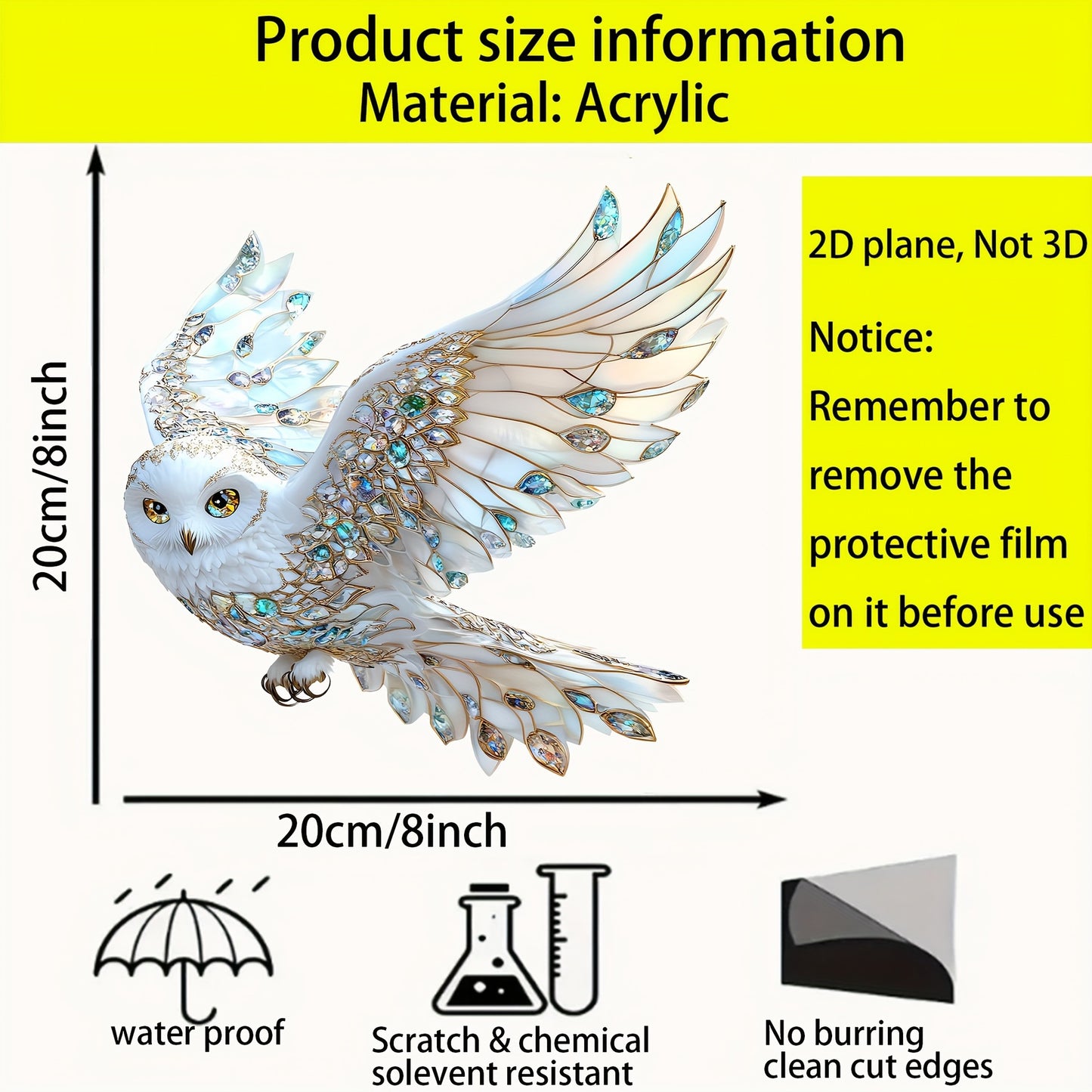 Handmade 2D Sun Catcher Owl Glass Window Hanging Decor