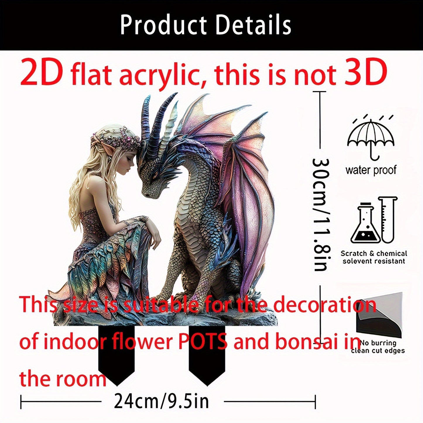 Fairy & Pink Dragon Acrylic Garden Stake – Waterproof Yard Decoration