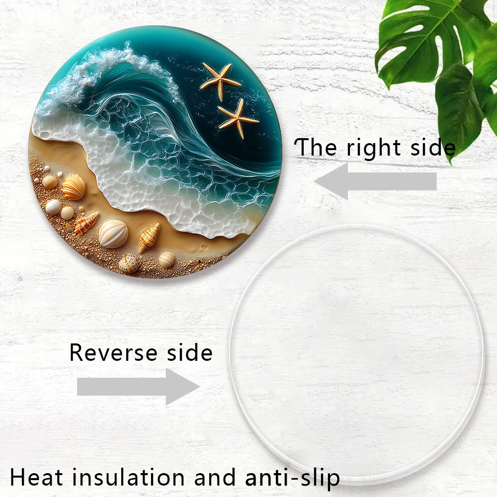 Seay - Fresh Blue Sea Shell Acrylic 2D Flat Coaster House Party Bar Coaster Ornament