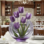 Violeta purple tulip acrylic ornament in a dining room setting