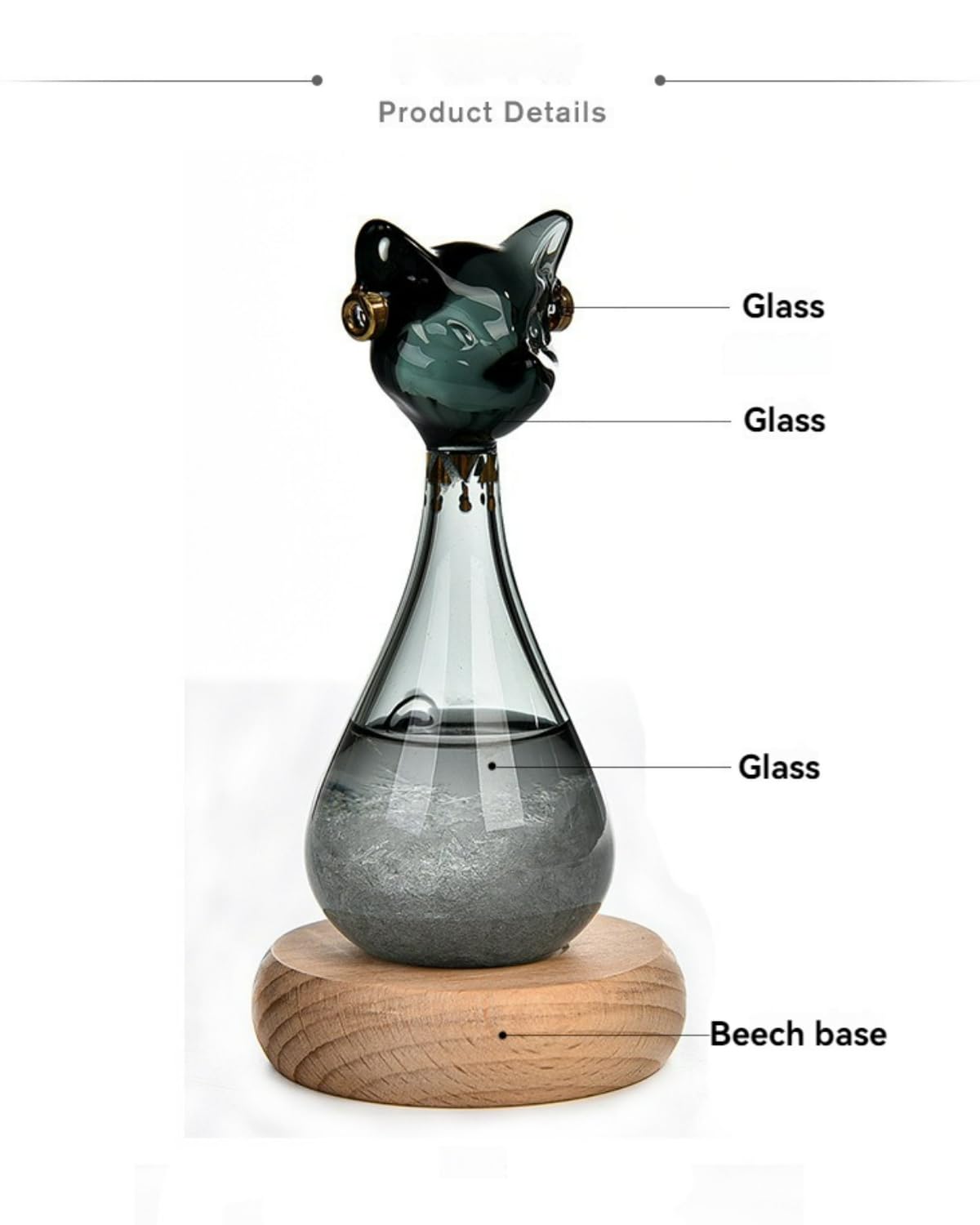Cat Storm Glass Weather Predictor, Handmade Glass Figurine Desk Decor & Unique Gift