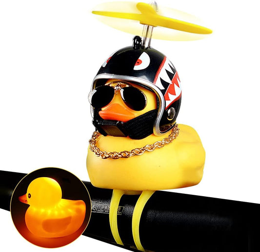 Rubber Duck Toy Car Ornaments Yellow Duck Car Dashboard Decorations Squeeze Duck Bicycle Horns with Propeller Helmet