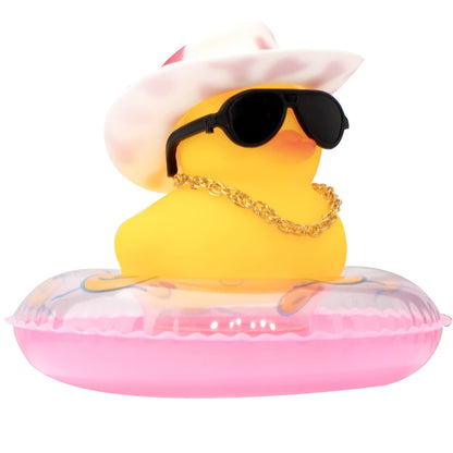 Car Rubber Duck, Yellow Duck Decoration Dashboard with Sun Hat Swim Ring Necklace Sunglasses for Car Dashboard Decorations