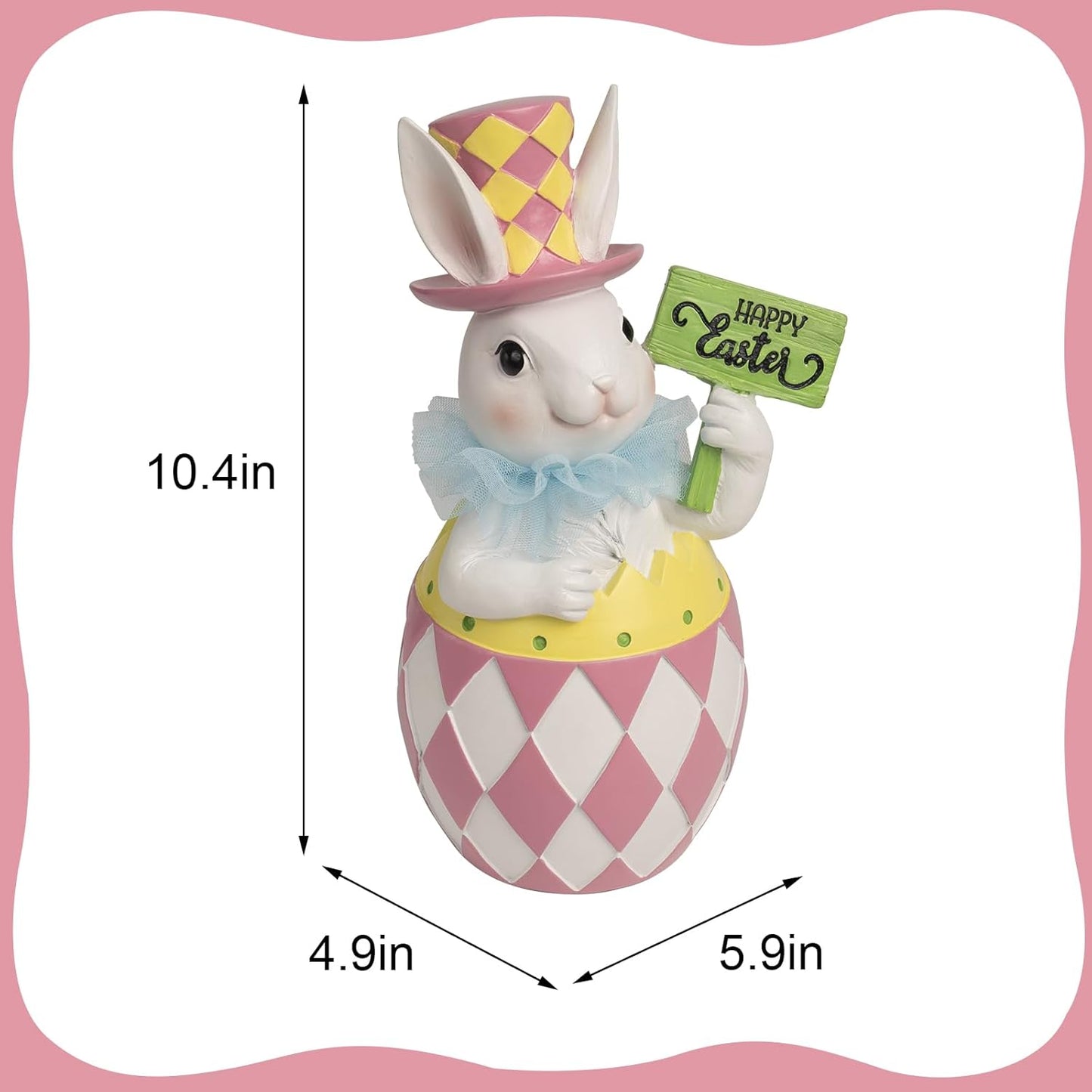 Easter Pink Plaid Bunny Egg Statue - 10.4" Resin Table Centerpiece