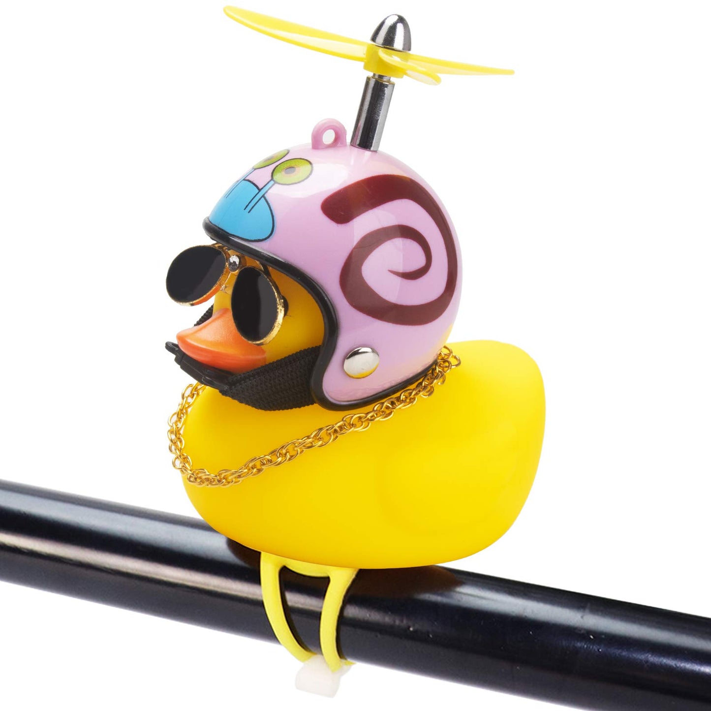 Rubber Duck Toy Car Ornaments Yellow Duck Car Dashboard Decorations Squeeze Duck Bicycle Horns with Propeller Helmet
