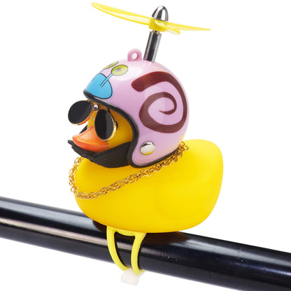 Rubber Duck Toy Car Ornaments Yellow Duck Car Dashboard Decorations Squeeze Duck Bicycle Horns with Propeller Helmet