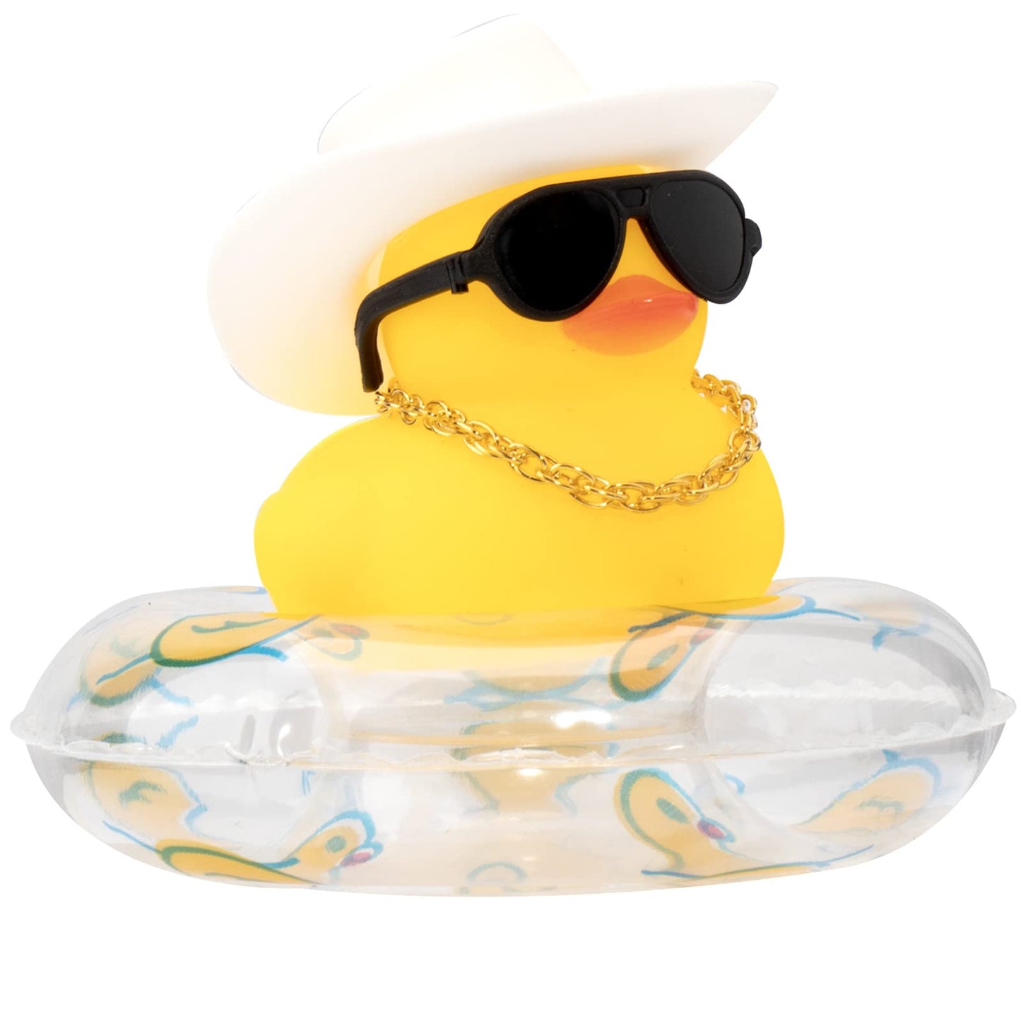 Car Rubber Duck, Yellow Duck Decoration Dashboard with Sun Hat Swim Ring Necklace Sunglasses for Car Dashboard Decorations