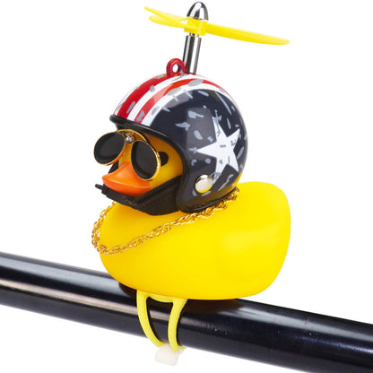 Rubber Duck Toy Car Ornaments Yellow Duck Car Dashboard Decorations Squeeze Duck Bicycle Horns with Propeller Helmet