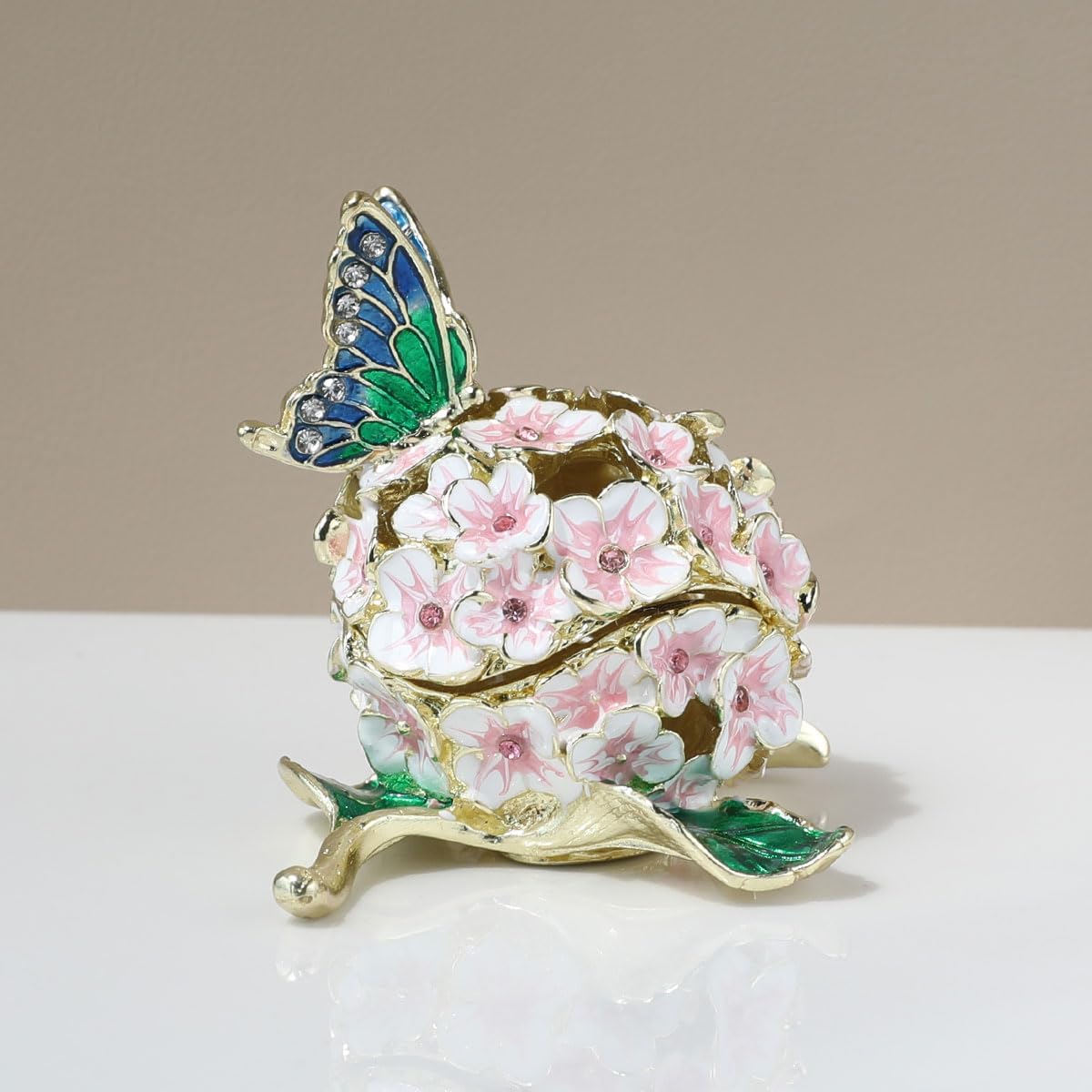 Hydrangea & Butterfly Enamel Jewelry Box