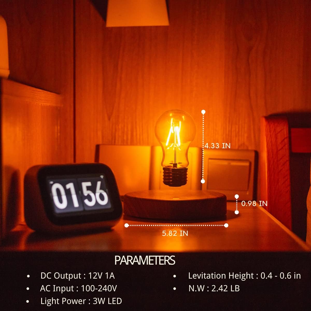 Levitating Bulb Lamp, Magnetic Floating Night Light for Desk Decor