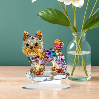 Cute Crystal 2D Puppy Sculpture Charming Acrylic Decorative Ornament