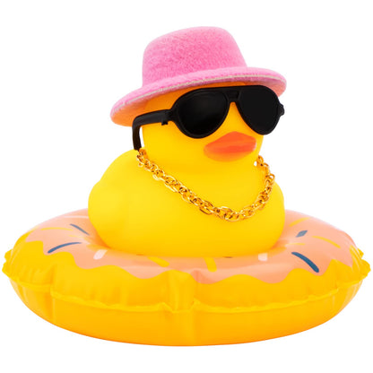 Car Rubber Duck, Yellow Duck Decoration Dashboard with Sun Hat Swim Ring Necklace Sunglasses for Car Dashboard Decorations