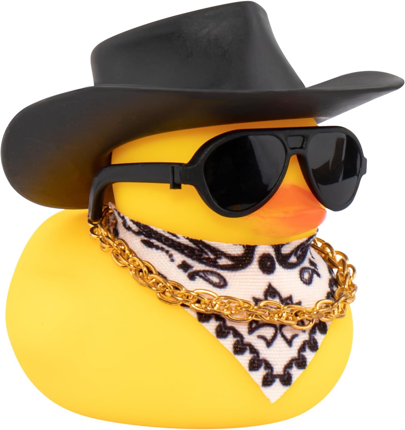 Car Rubber Duck, Yellow Duck Decoration Dashboard with Sun Hat Necklace Sunglasses for Car Dashboard Decorations, C-Duck-Black Cowboy Hat-Scarf