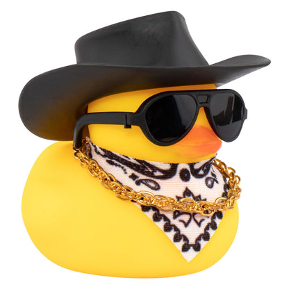 Car Rubber Duck, Yellow Duck Decoration Dashboard with Sun Hat Necklace Sunglasses for Car Dashboard Decorations, C-Duck-Black Cowboy Hat-Scarf