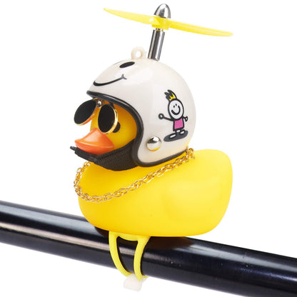 Rubber Duck Toy Car Ornaments Yellow Duck Car Dashboard Decorations Squeeze Duck Bicycle Horns with Propeller Helmet