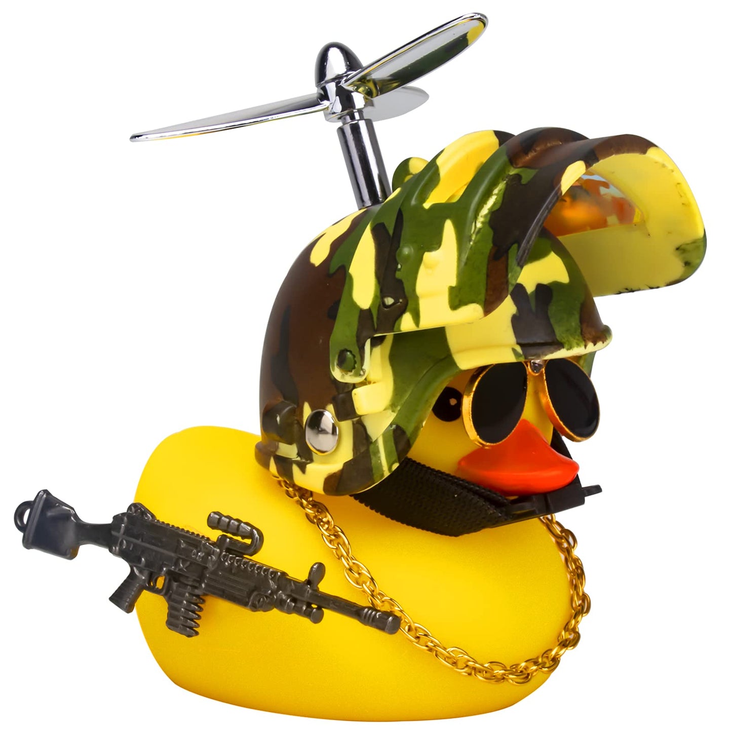Rubber Duck Car Ornaments Cool Yellow Duck Car Dashboard Decorations Squeaky Glasses Duck with Propeller Helmet for Car ccessories Dashboard (Full_Black-Yellow G)