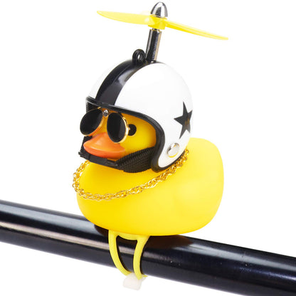 Rubber Duck Toy Car Ornaments Yellow Duck Car Dashboard Decorations Squeeze Duck Bicycle Horns with Propeller Helmet