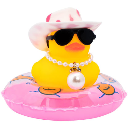 Car Rubber Duck, Yellow Duck Decoration Dashboard with Sun Hat Swim Ring Necklace Sunglasses for Car Dashboard Decorations