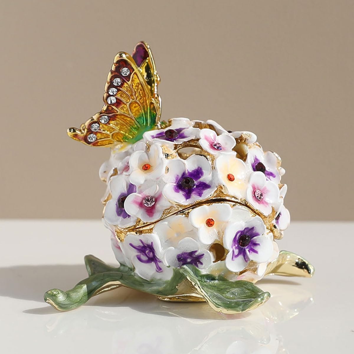Hydrangea & Butterfly Enamel Jewelry Box