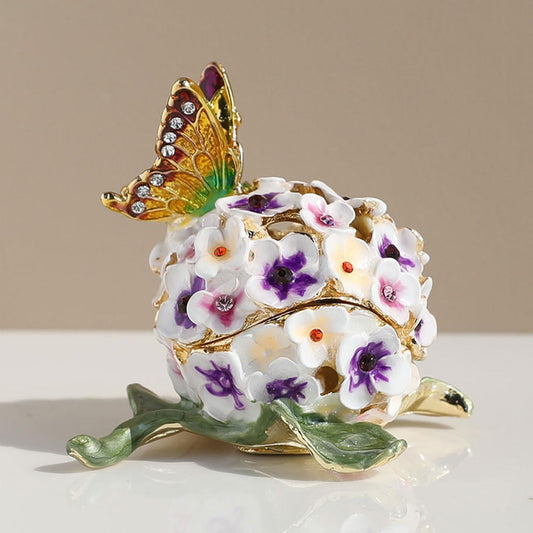 Hydrangea & Butterfly Enamel Jewelry Box
