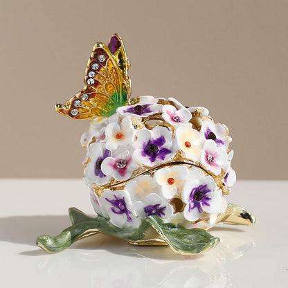 Hydrangea & Butterfly Enamel Jewelry Box