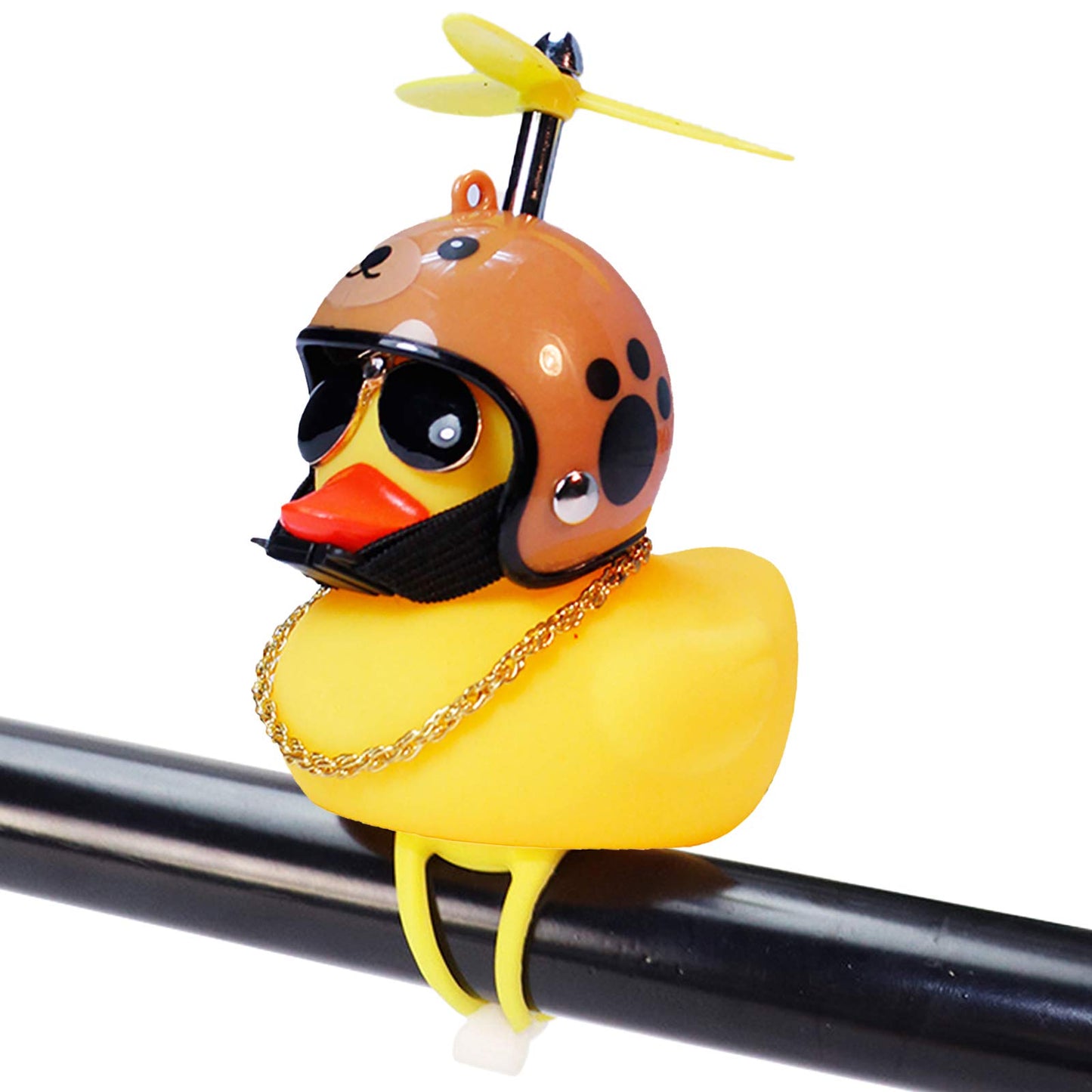 Rubber Duck Toy Car Ornaments Yellow Duck Car Dashboard Decorations Squeeze Duck Bicycle Horns with Propeller Helmet