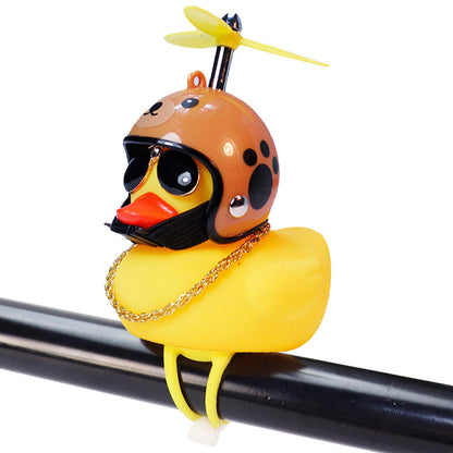 Rubber Duck Toy Car Ornaments Yellow Duck Car Dashboard Decorations Squeeze Duck Bicycle Horns with Propeller Helmet