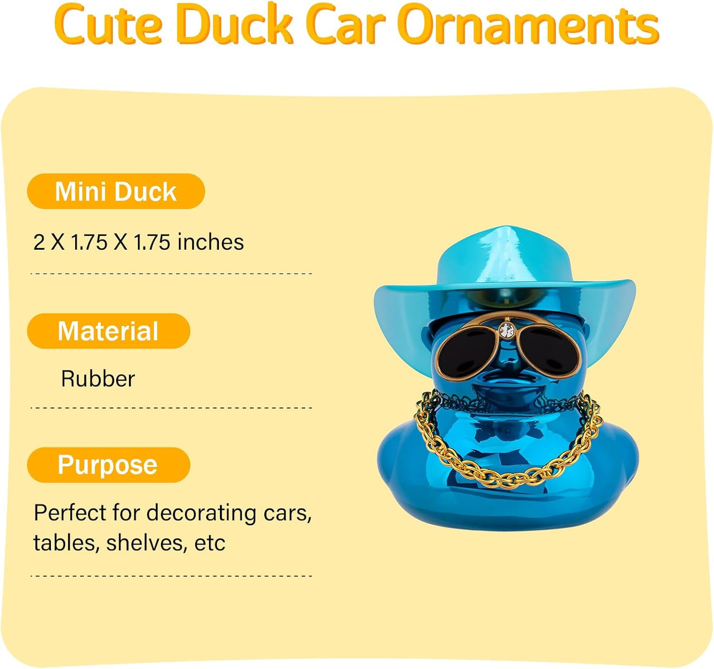 Metallic Cowboy Rubber Ducks, Car Dashboard Decorations, Blue | Safe PVC, Metallic Glitter Duck, DIY Accessories, Office Desks, Bedroom Shelves Ornament, Birthday Gifts for Ducky Collectors
