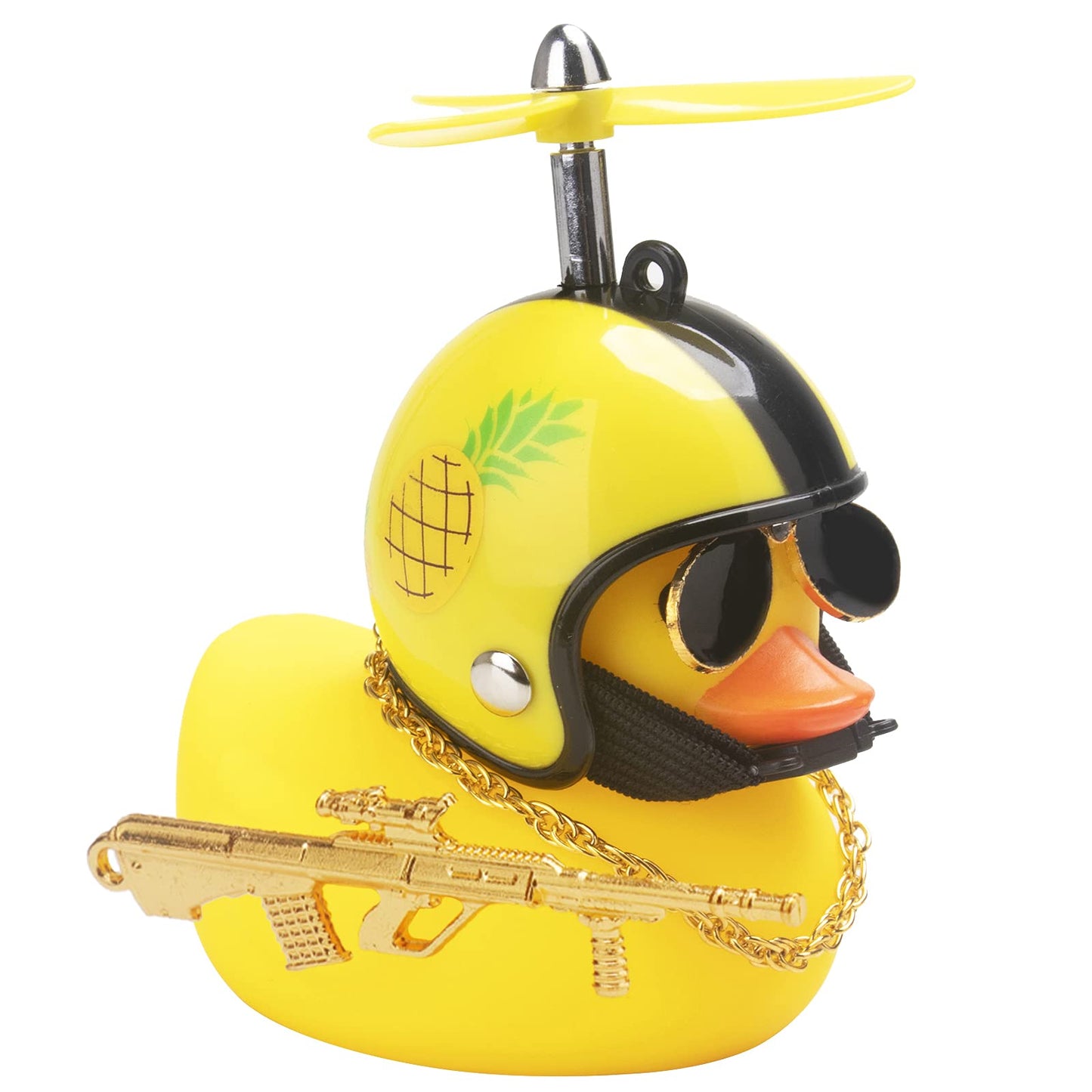 Rubber Duck Car Ornaments Cool Yellow Duck Car Dashboard Decorations Squeaky Glasses Duck with Propeller Helmet for Car ccessories Dashboard (Full_Black-Yellow G)