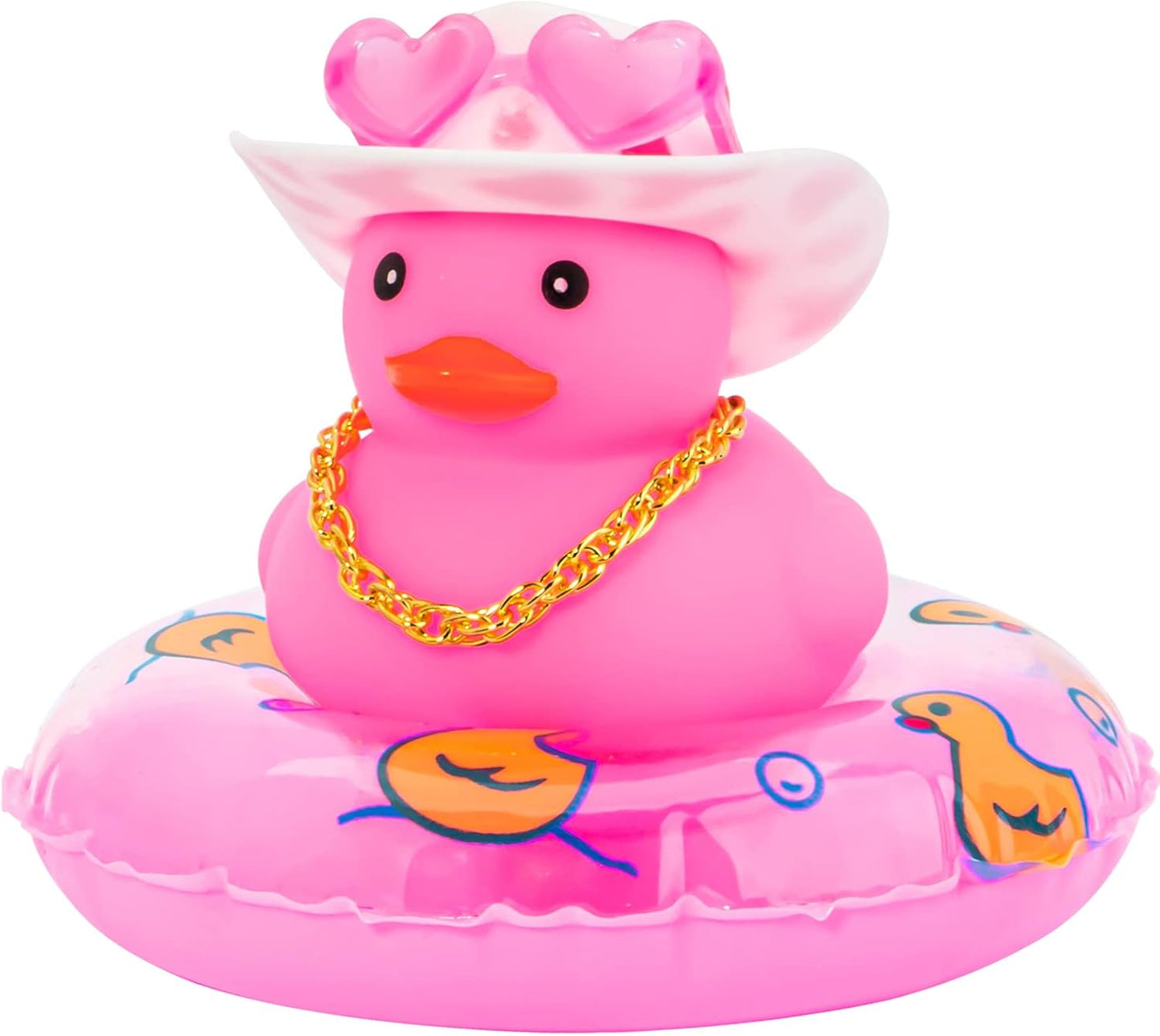 Pink Rubber Duck, Heart-Shaped Sunglasses Rubber Ducks for Cars, Funny and Cool as Car Ornament Gifts, Pink Cowboy Hat