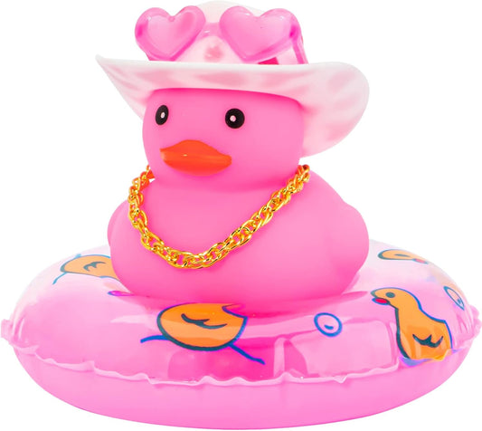 Pink Rubber Duck, Heart-Shaped Sunglasses Rubber Ducks for Cars, Funny and Cool as Car Ornament Gifts, Pink Cowboy Hat