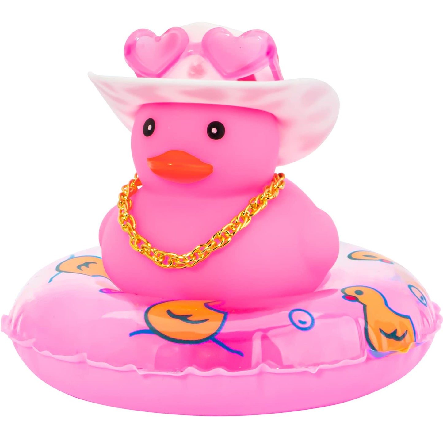 Pink Rubber Duck, Heart-Shaped Sunglasses Rubber Ducks for Cars, Funny and Cool as Car Ornament Gifts, Pink Cowboy Hat