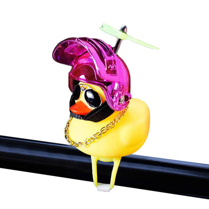 Rubber Duck Toy Car Ornaments Yellow Duck Car Dashboard Decorations Squeeze Duck Bicycle Horns with Propeller Helmet