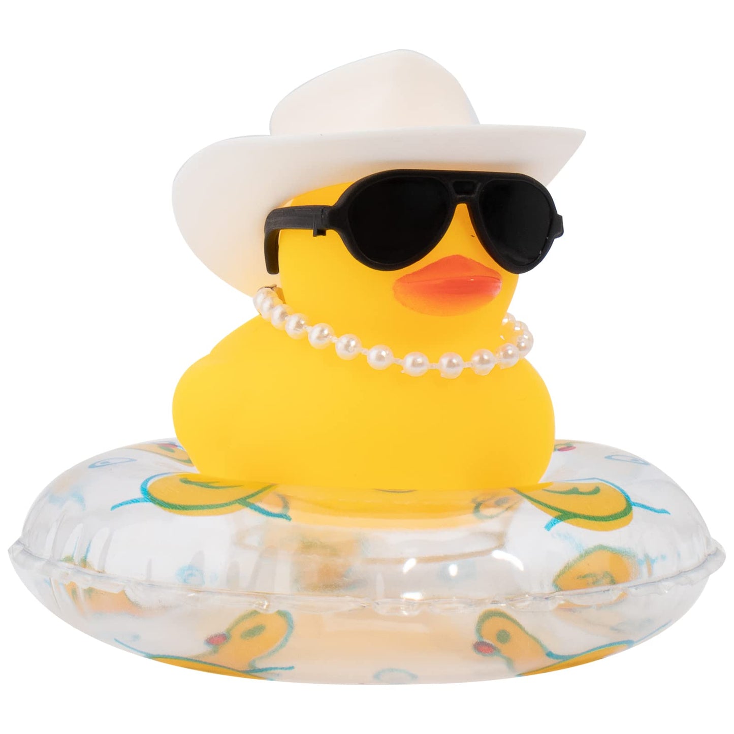 Car Rubber Duck, Yellow Duck Decoration Dashboard with Sun Hat Swim Ring Necklace Sunglasses for Car Dashboard Decorations