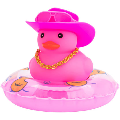 Pink Rubber Duck, Heart-Shaped Sunglasses Rubber Ducks for Cars, Funny and Cool as Car Ornament Gifts, Pink Cowboy Hat