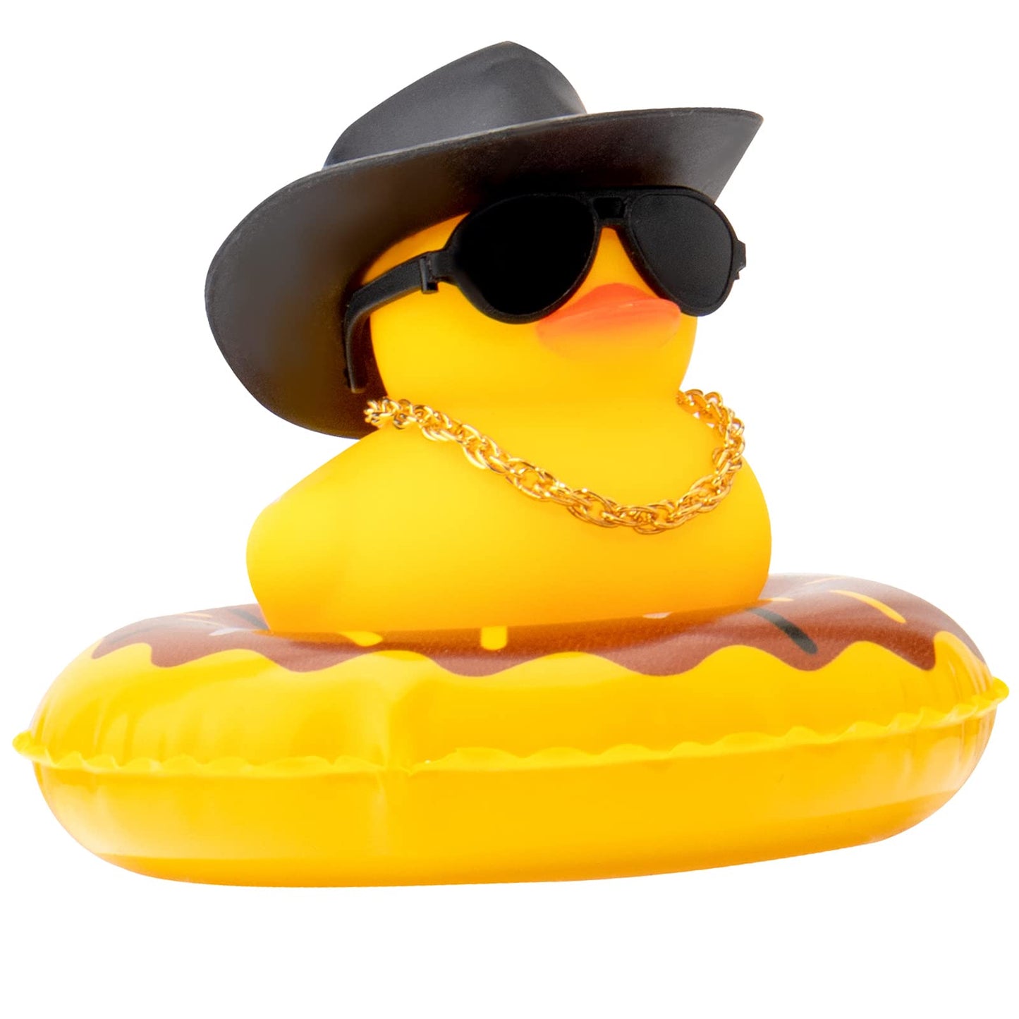 Car Rubber Duck, Yellow Duck Decoration Dashboard with Sun Hat Swim Ring Necklace Sunglasses for Car Dashboard Decorations