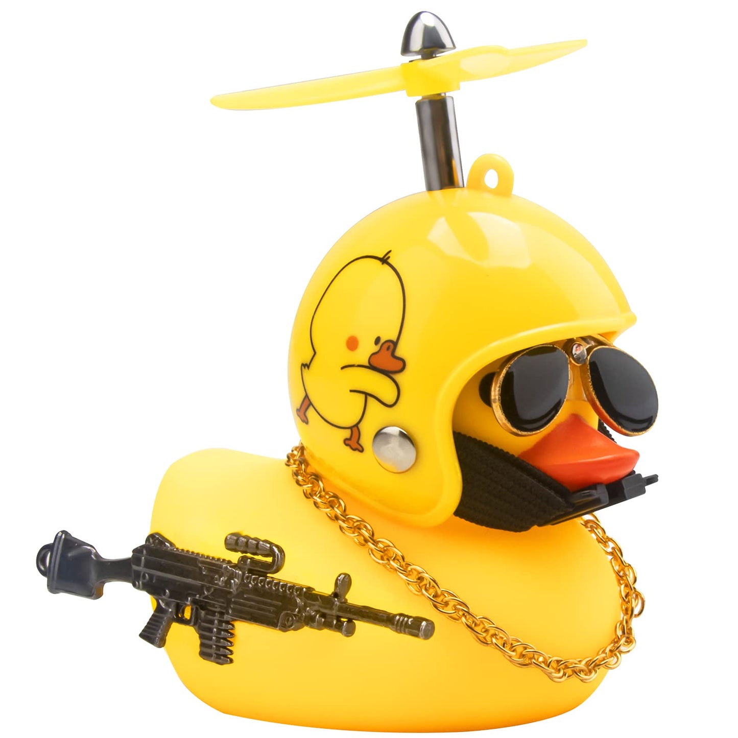 Rubber Duck Car Ornaments Cool Yellow Duck Car Dashboard Decorations Squeaky Glasses Duck with Propeller Helmet for Car ccessories Dashboard (Full_Black-Yellow G)