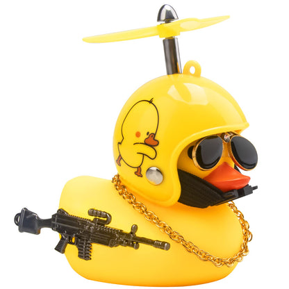 Rubber Duck Car Ornaments Cool Yellow Duck Car Dashboard Decorations Squeaky Glasses Duck with Propeller Helmet for Car ccessories Dashboard (Full_Black-Yellow G)