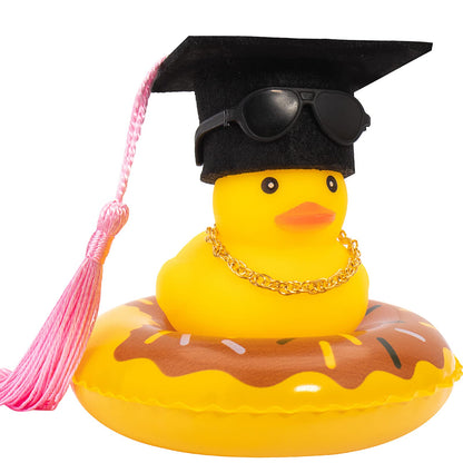 Car Rubber Duck, Yellow Duck Decoration Dashboard with Sun Hat Swim Ring Necklace Sunglasses for Car Dashboard Decorations