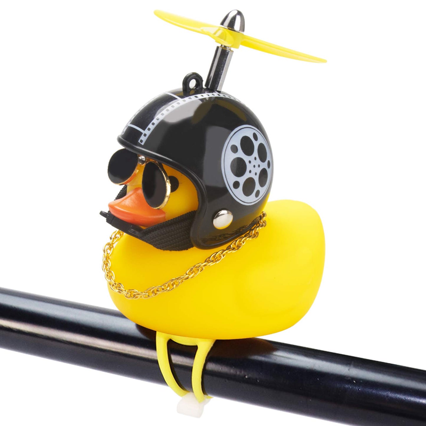 Rubber Duck Toy Car Ornaments Yellow Duck Car Dashboard Decorations Squeeze Duck Bicycle Horns with Propeller Helmet