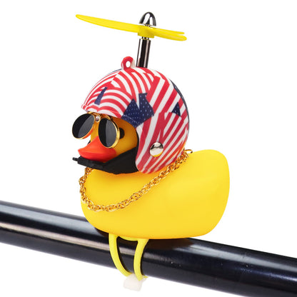 Rubber Duck Toy Car Ornaments Yellow Duck Car Dashboard Decorations Squeeze Duck Bicycle Horns with Propeller Helmet