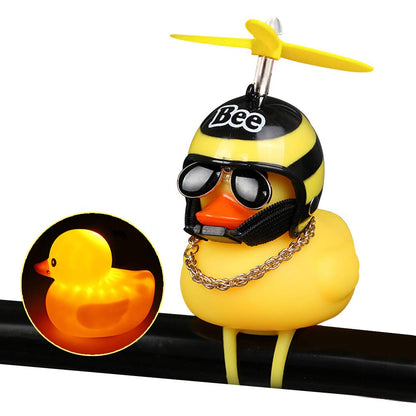 Rubber Duck Toy Car Ornaments Yellow Duck Car Dashboard Decorations Squeeze Duck Bicycle Horns with Propeller Helmet