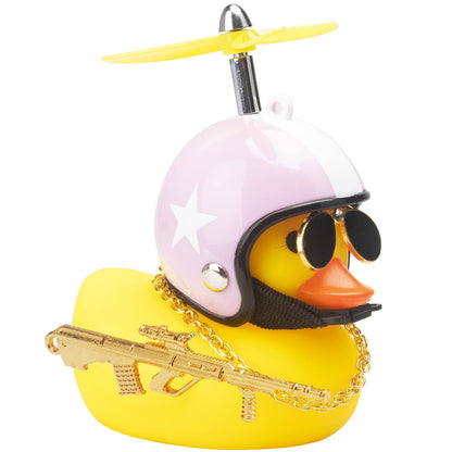 Rubber Duck Car Ornaments Cool Yellow Duck Car Dashboard Decorations Squeaky Glasses Duck with Propeller Helmet for Car ccessories Dashboard (Full_Black-Yellow G)