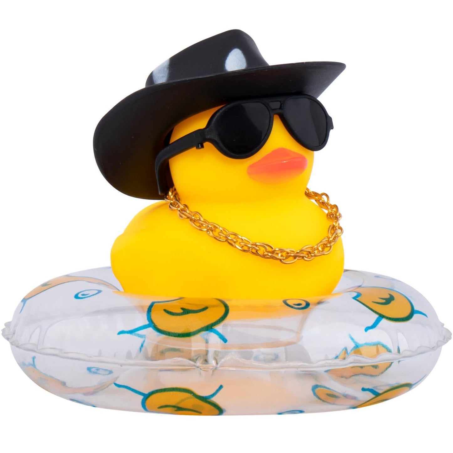 Car Rubber Duck, Yellow Duck Decoration Dashboard with Sun Hat Swim Ring Necklace Sunglasses for Car Dashboard Decorations